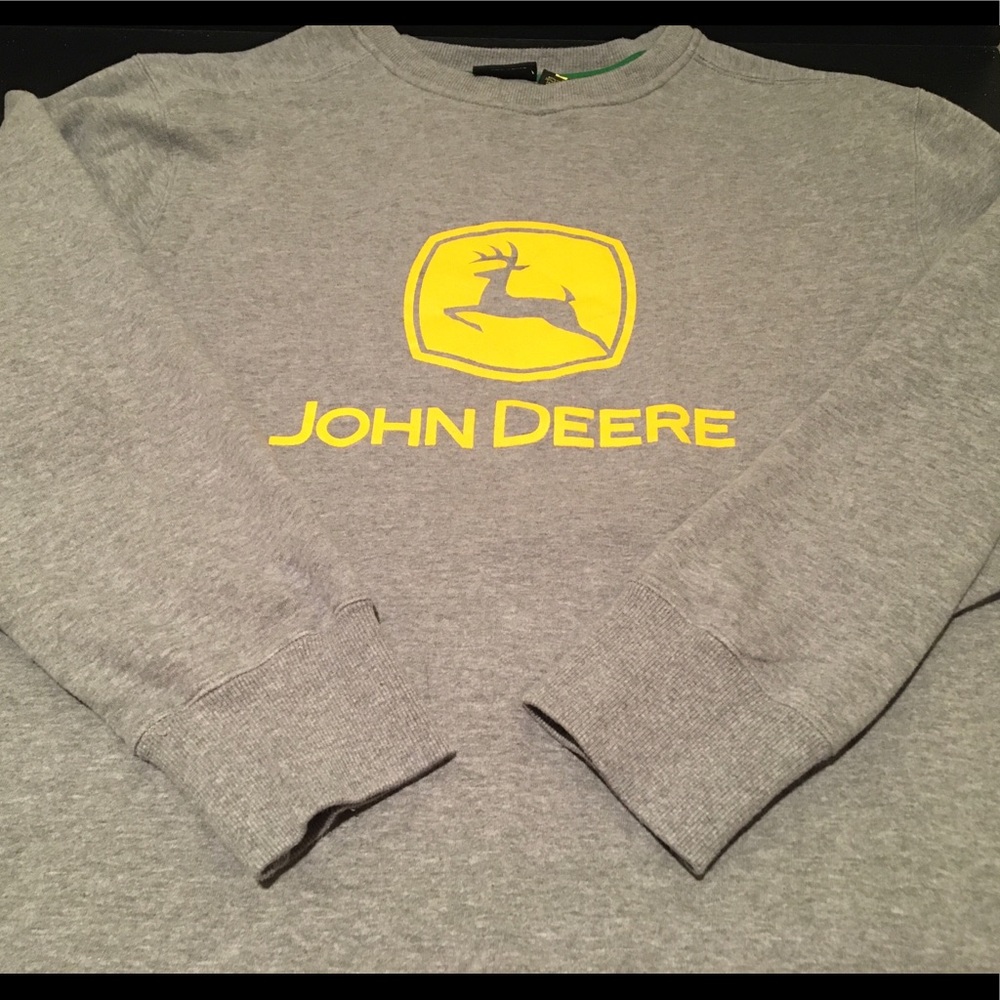 John Deere Mens  Sweatshirt L Gray Yellow Logo